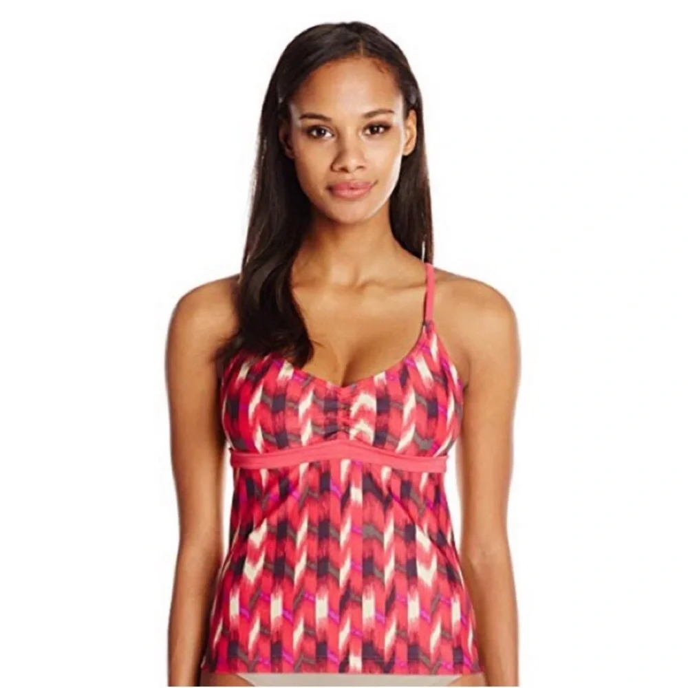 Prana Pink Cyra Tankini Swimsuit Top Size Small US 4-6 Modest Full Coverage Swim